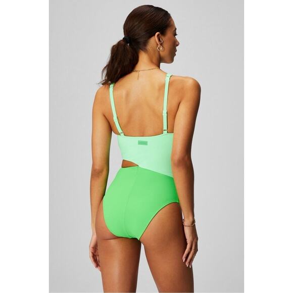 Fabletics Asymmetrical Cutout Shaping One-Piece Swimsuit Green 2X Peek A Boo - Picture 3 of 13